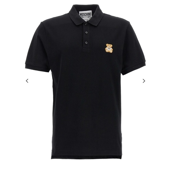 Moschino Couture Men's Teddy Bear Patch Polo Shirt Black Short Sleeve Sz 42 NWT